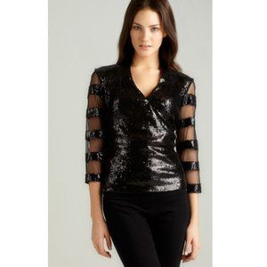 KM Collections Black Sequin Illusion Top